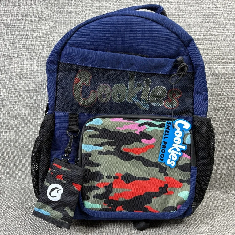 Cookies Smell Proof Backpack Navy Blue Multi Camo Streetwear School Bag Pouch